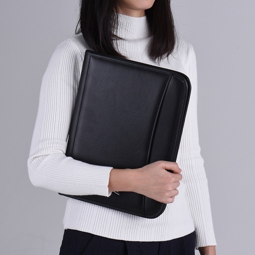 A4 Leather Folder Zipper Briefcase With Computer Cortex A4 File Folder Business Office Multifunctional Folder