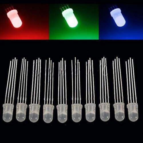 25/50/100pcs 5mm RGB LED Common Cathode Tri-Color Emitting Diodes