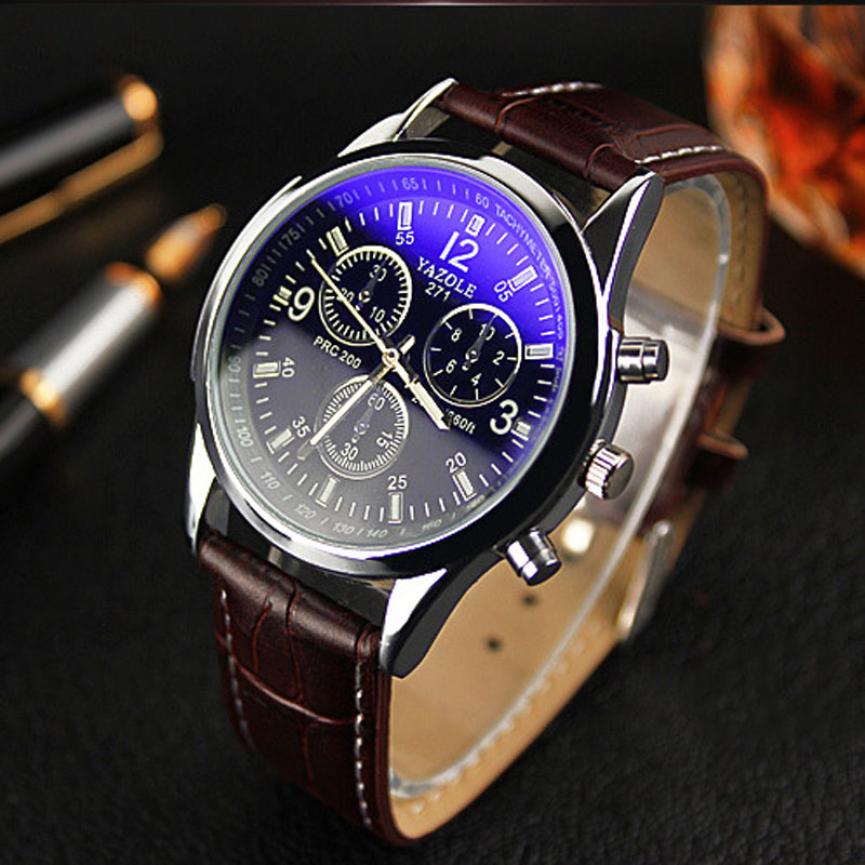 Heren Horloges Kunstleer Blauw Ray Analoge Quartz Horloge Mannen Mannelijke Business Casual Klok Relogio Masculino