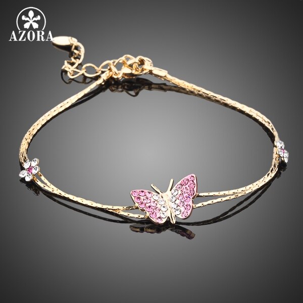 AZORA Gold Farbe Stellux Österreichischen Kristall Schmetterling und Blume Charme Armbinde TS0008