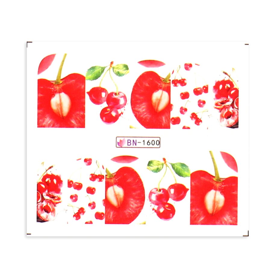 Sommer vand nail art klistermærker frugt med edderkoppe linjer transfer decals kiwi citron avocado manicure skyder bebn 1597-1608-1: Bn -1600