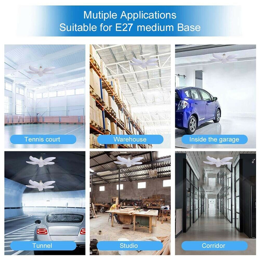 5 Leaf 5800LM LED Garage Light E27 Workshop Ceiling Lights Fixture Deformable Lamp Industrial Lighting