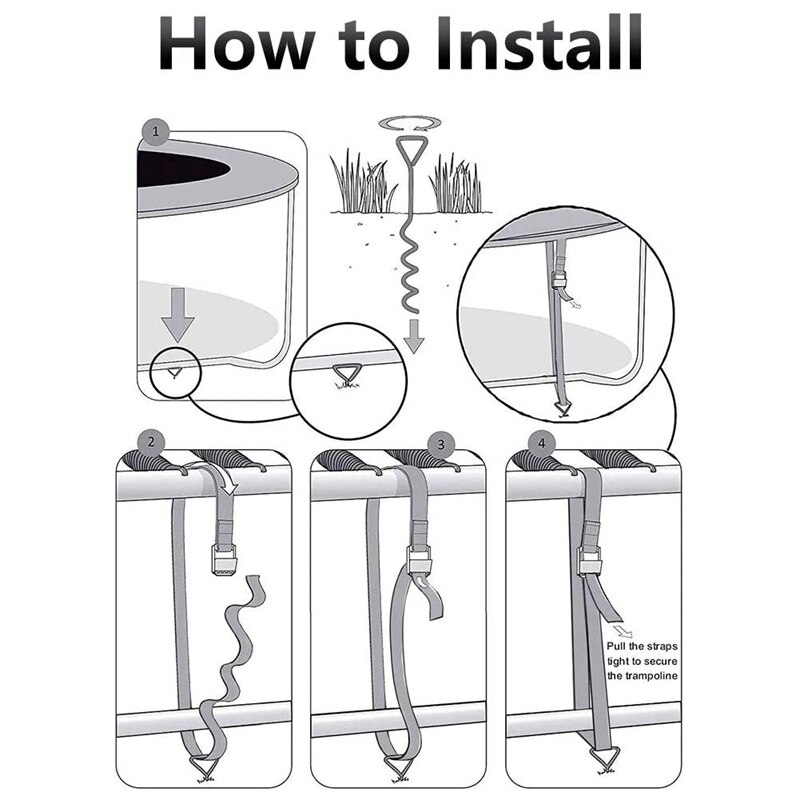 Trampoline Spiraal Grond Nagels 4 Grond Anker Stalen Gespen Met Elastiek Voor Aansluiten Trampoline Swing Tenten