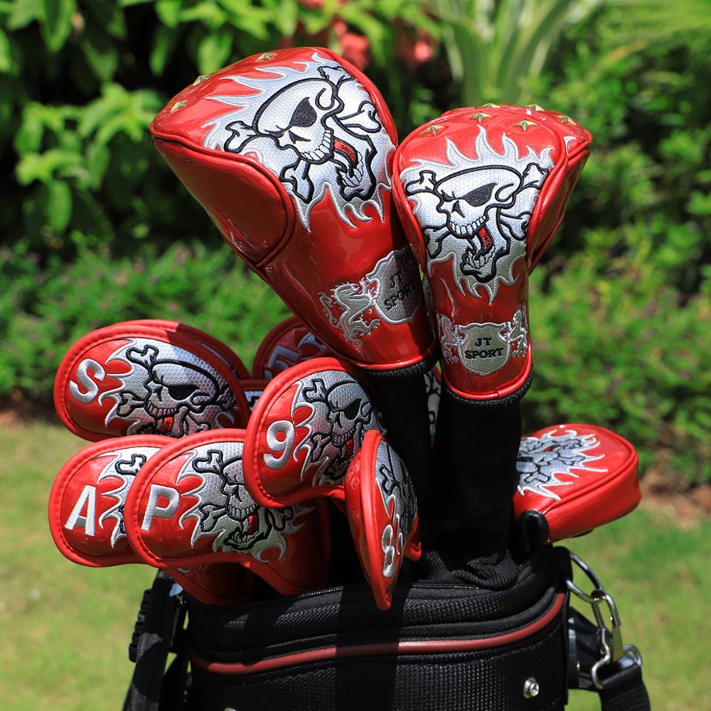 Golf Club Iron Cover Headcover skull with Red stitch Golf Iron Head Covers Golf Club Iron Headovers Wedges Covers 9pcs/set