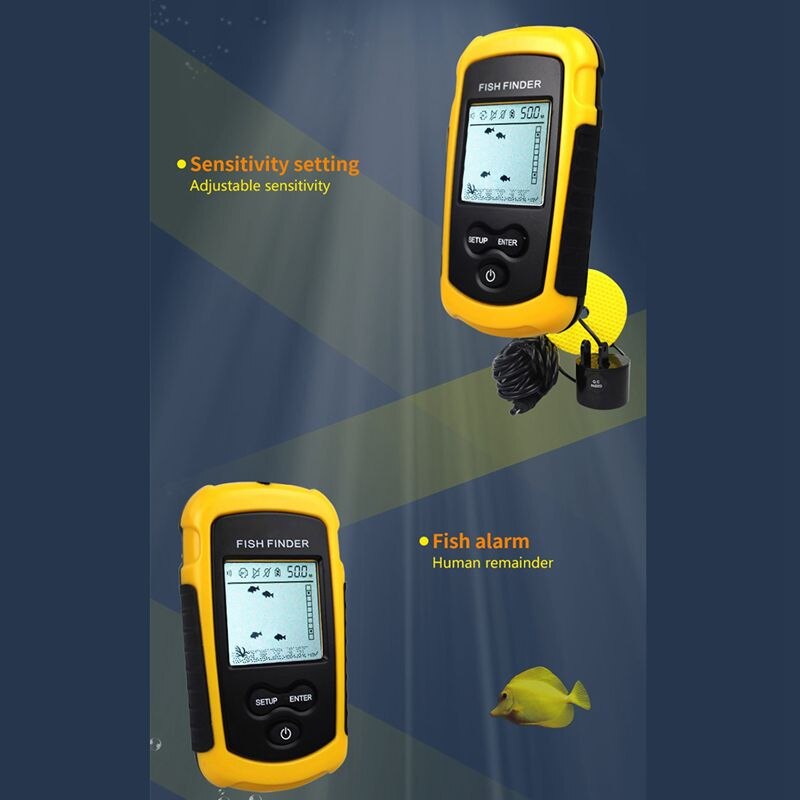 FF1108-1 alarma Sonar portátil buscador de peces ecosonda 0,7-100M Sensor transductor buscador de profundidad # B3 amarillo