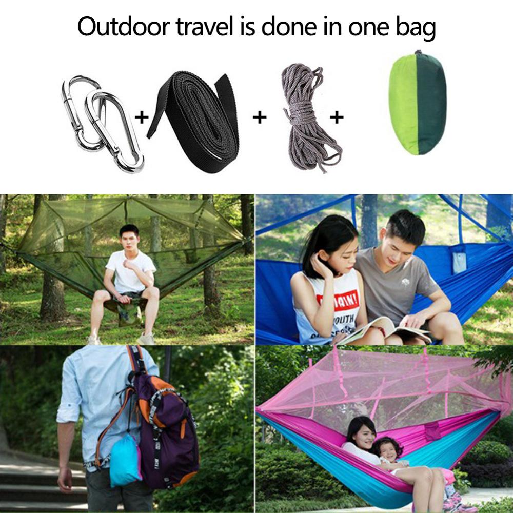 Hamaca doble portátil ultraligera, mosquitera de paracaídas con mordeduras antimosquitos para tienda de campaña al aire libre
