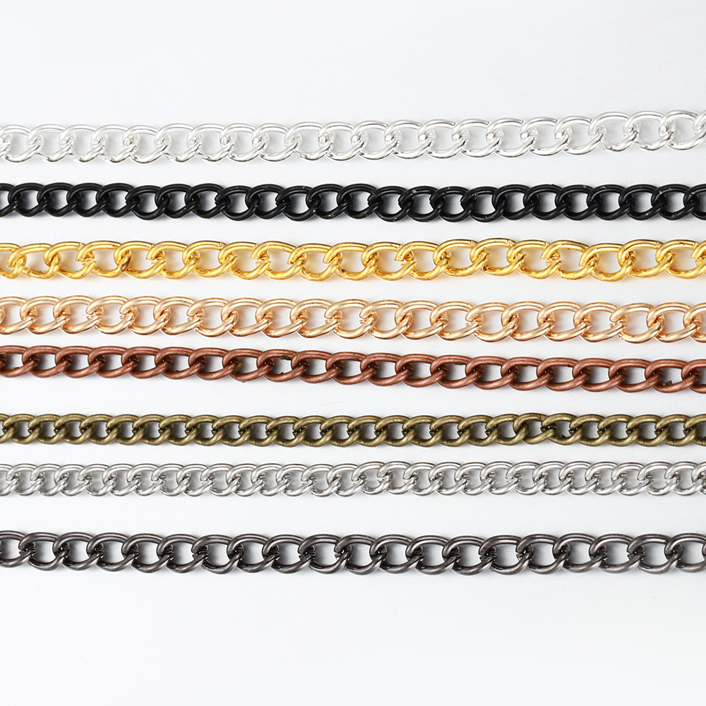 2 m/lote de cadenas para collar y pulsera, cadena de eslabones chapada en plata/oro/negro de armas/bronce de 2,5/3,5/4,5mm para accesorios de fabricación de joyería DIY