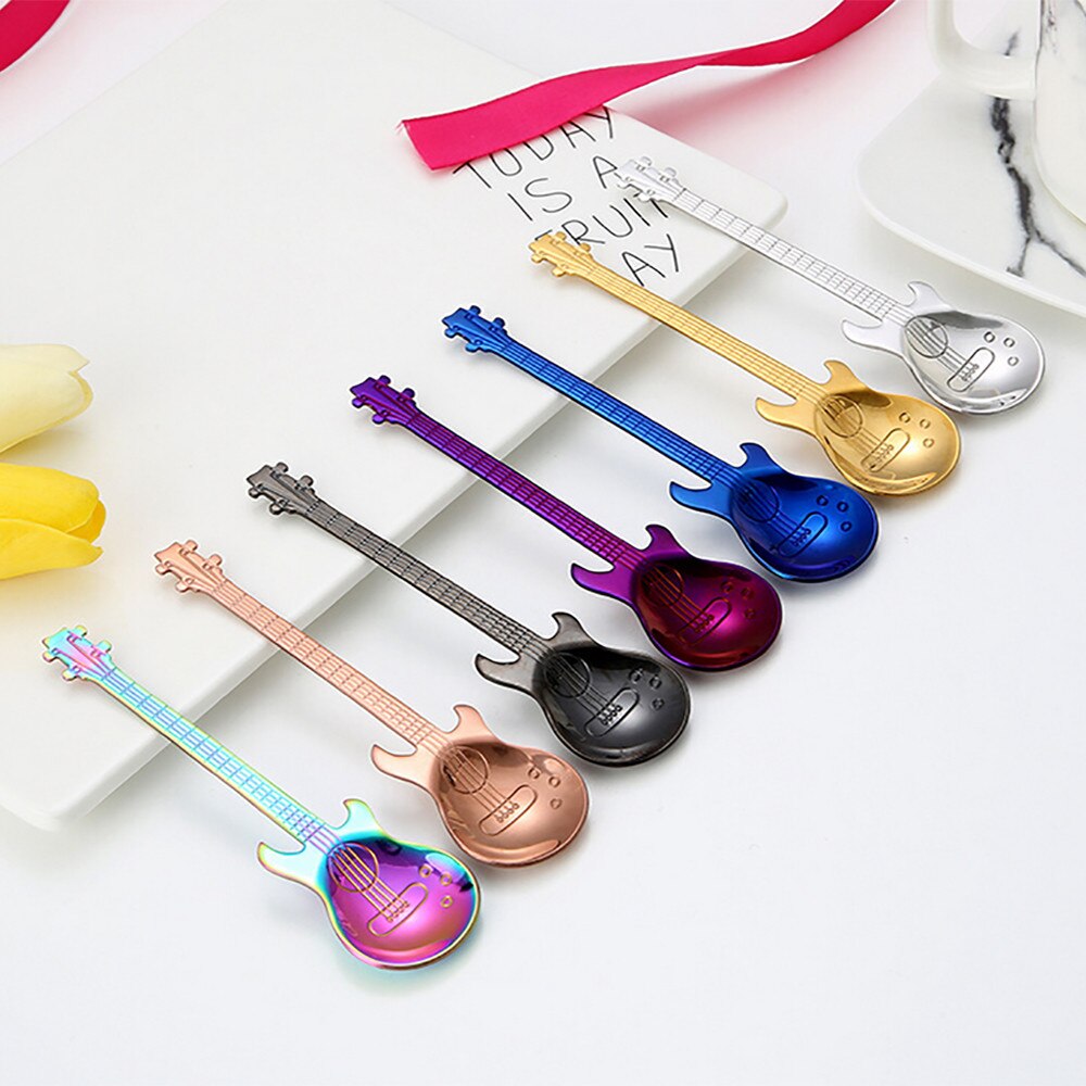 Multicolor Stainless Steel Guitar Spoons Rainbow Coffee Tea Ice Spoon Flatware Drinking Tools As Souvenir