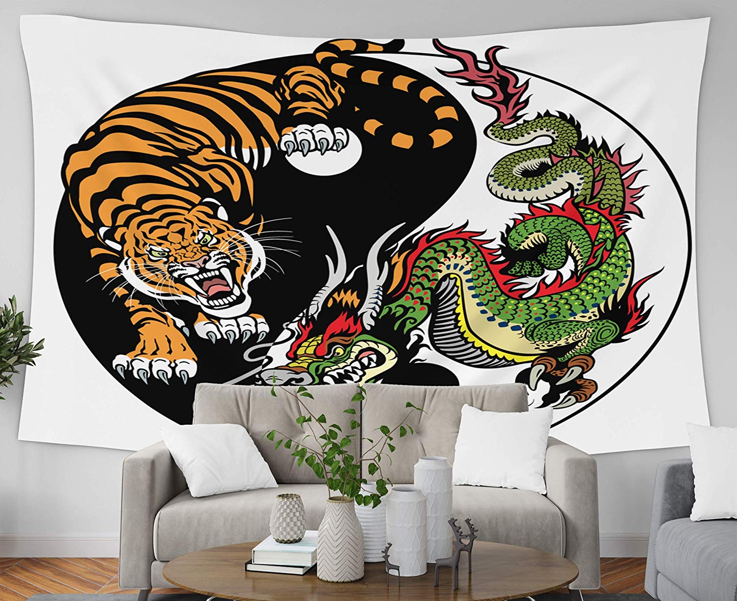 Home Decor Tapestry Dragon Tiger Yin Yang Symbol H... – Grandado
