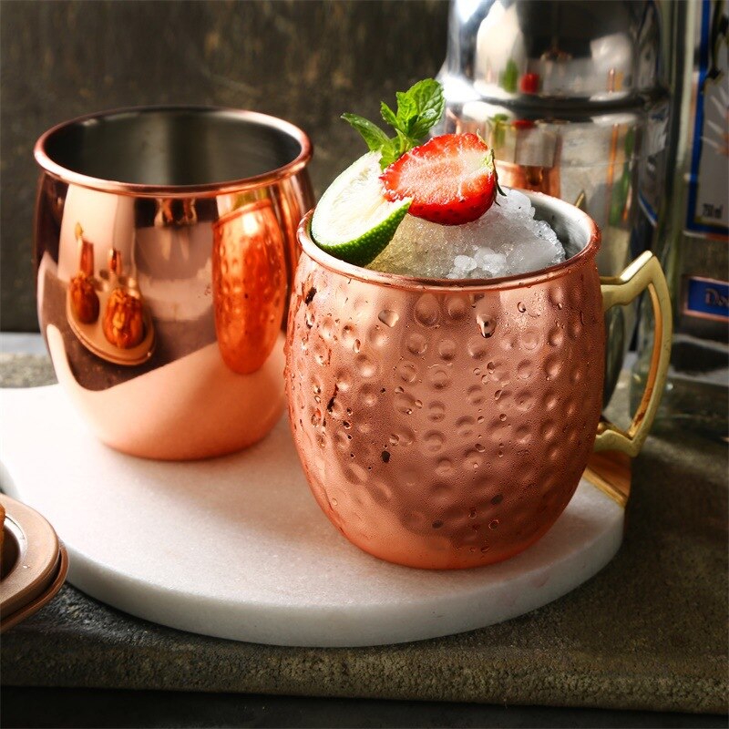 Gehämmert Kupfer Überzogene Moscow Mule Becher 550ml Bier Tasse Kaffee Tasse Becher Kupfer Überzogene Canecas Becher Reise Becher