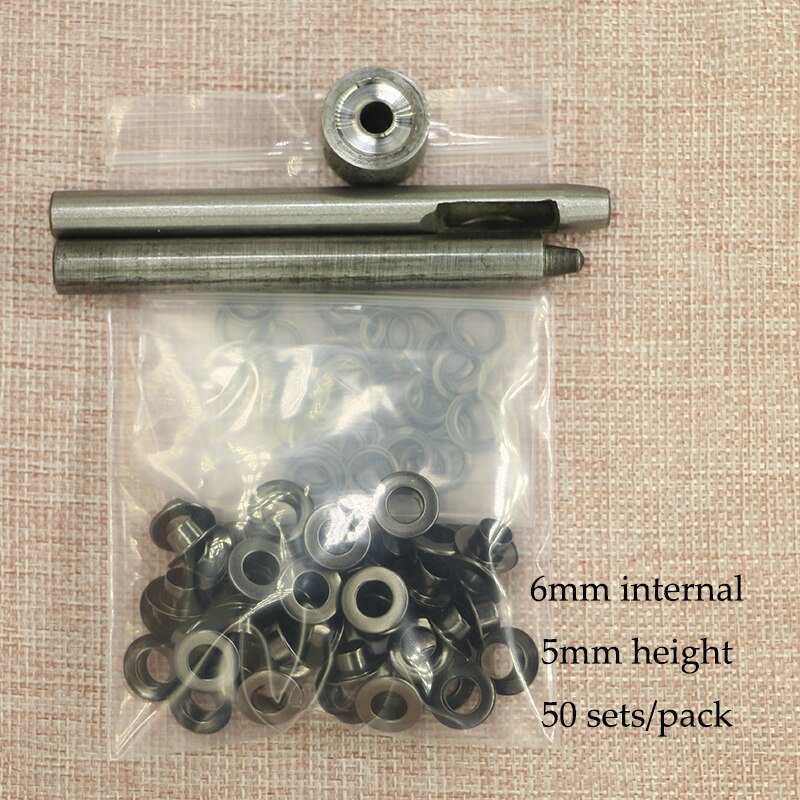 Flugzeug Blende Kupfer Metall Kreisförmige Hohl Nieten und Werkzeuge Abmessungen 50 stücke für 5/6/8/10mm interne durchmesser ösen werkzeuge: 6mm Nickel Werkzeug