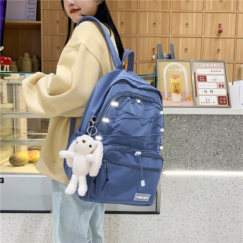 Reflective Strap Woman Nylon Backpack Waterproof Female Book School Bag For Teenage Girls College Studen Women's Travel Rucksack