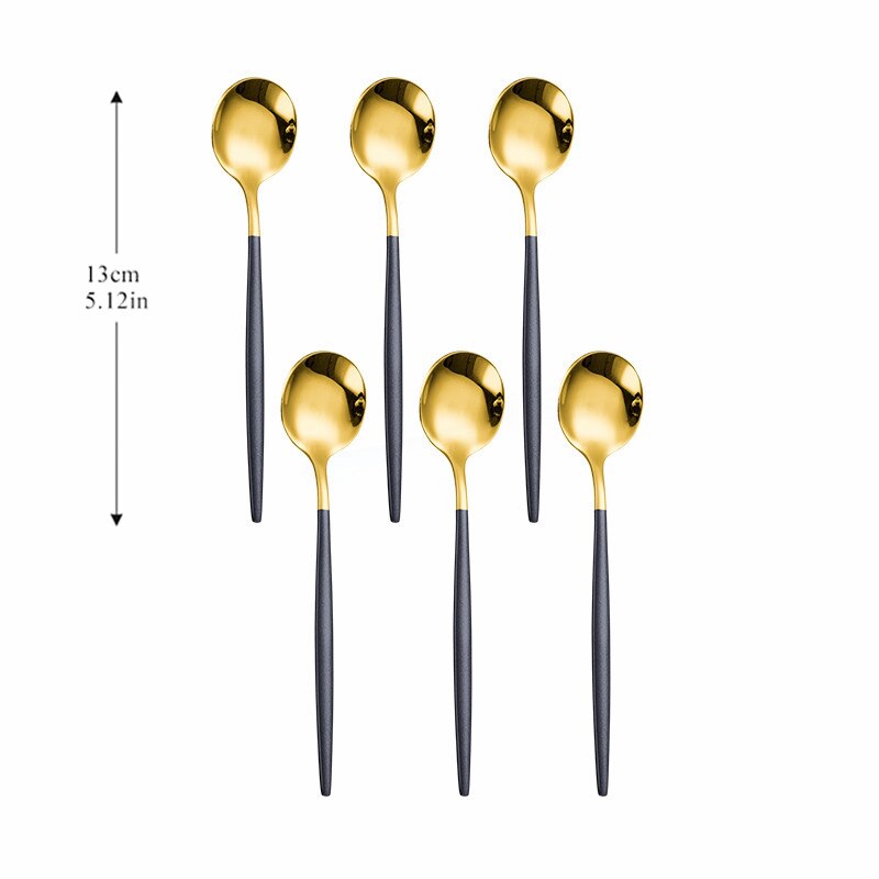 Spoon Silver Stainless Steel Cutlery Set 6pcs Tea Spoon Kitchen Complete Tableware Set Western Silverware Luxury Dinnerware Set: black gold 6pcs