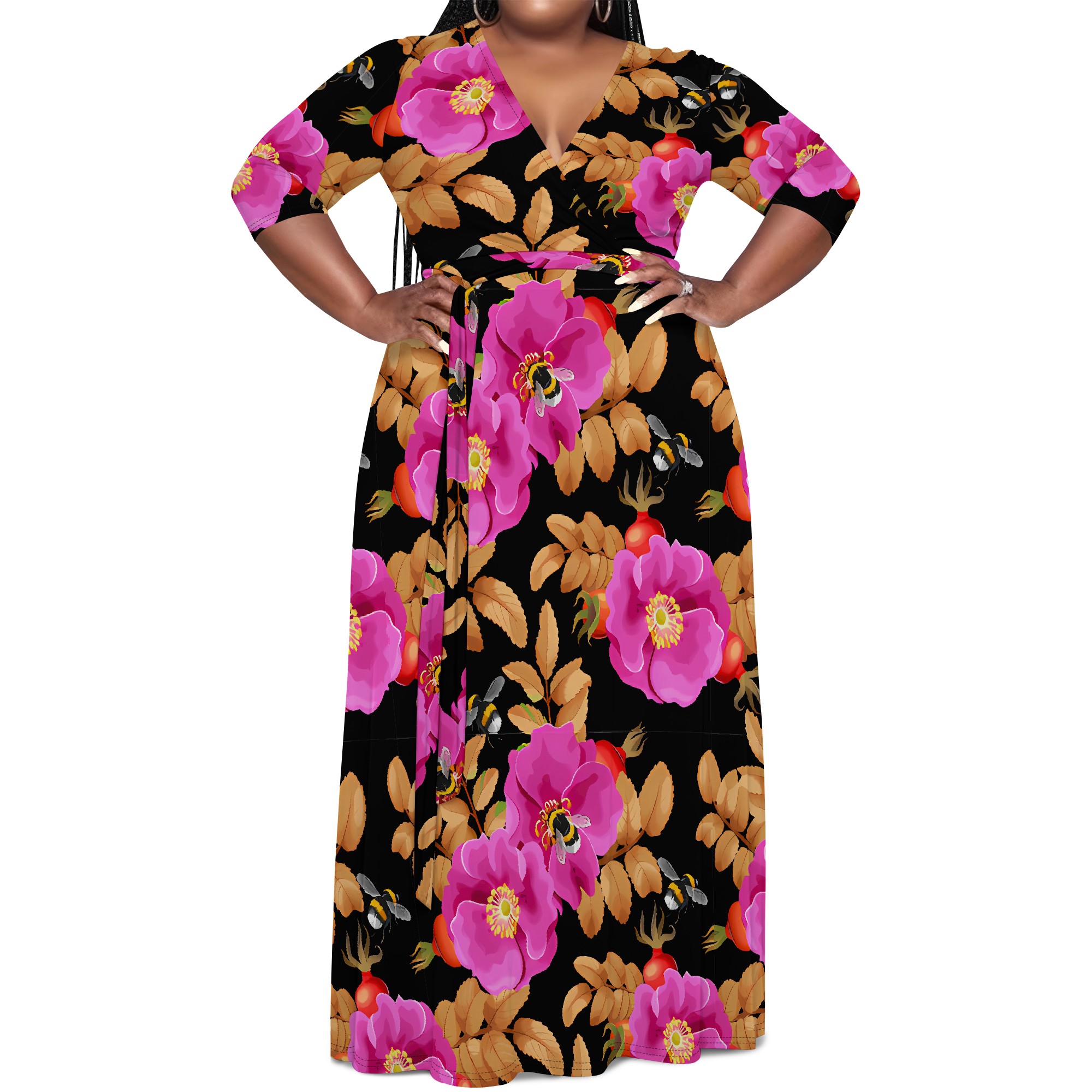 Plus size grøn blomsterprint slå-om maxikjole til kvinder sommer afslappet ferietøj: 6xl / Hvid