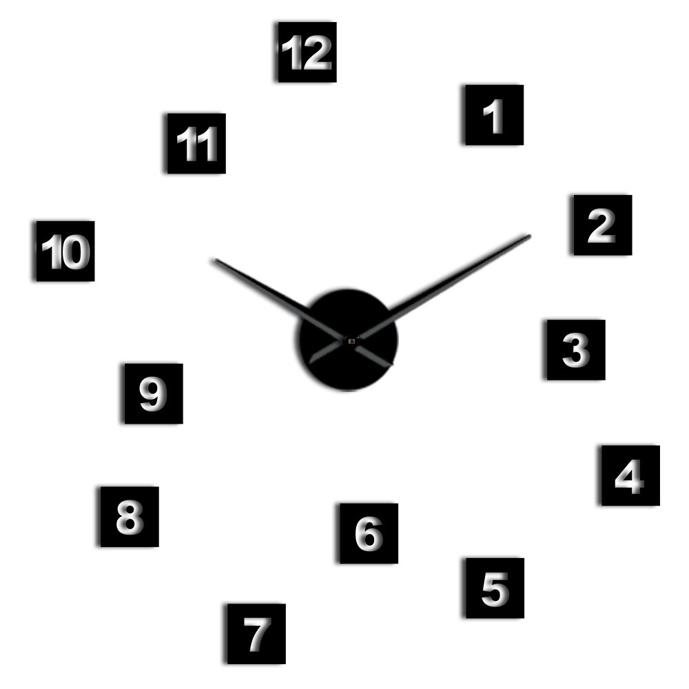 Modern DIY Acrylic Mirror Effect Sticker Wall Clock 3D Giant Wall Clock Living Room Home Decor Long Hands Needle Wall Time Watch: Black / 47 Inch