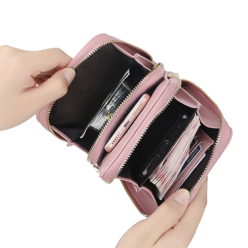 Doble cremallera damas monedero bandolera cartera billetera para teléfono para mujer mini cartera bandolera