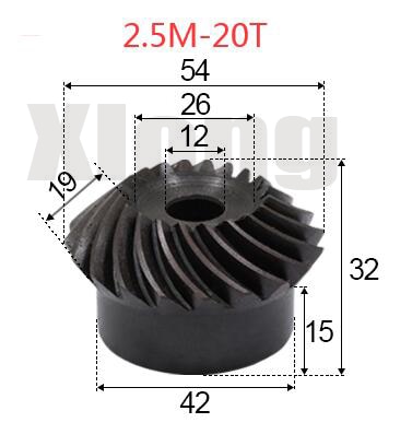 2 uds. 2.5M-20 dientes agujero interior: 12mm engranaje cónico espiral de precisión engranaje cónico espiral