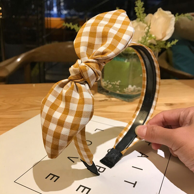 Sweet Girl Hair Band Solid Ribbon Dot Headband Soft Plaid Hair Hoop Bow Knot Headwear Rabbit Ear Hair Accessories Hair Ornament: 15