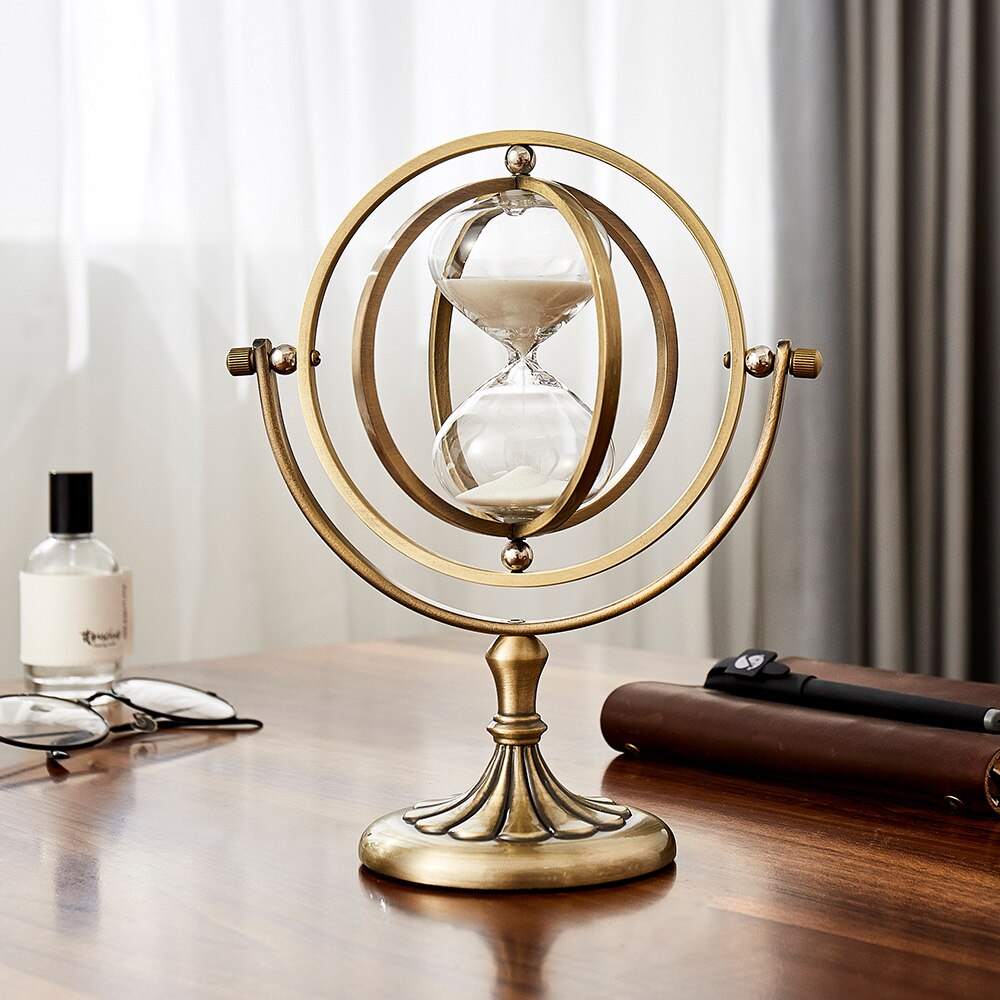 European Retro Globe Hourglass Sand Timer Metal Hour Glass 15/30 Minutes Time Hourglass Clock Household Items Desktop Decoration