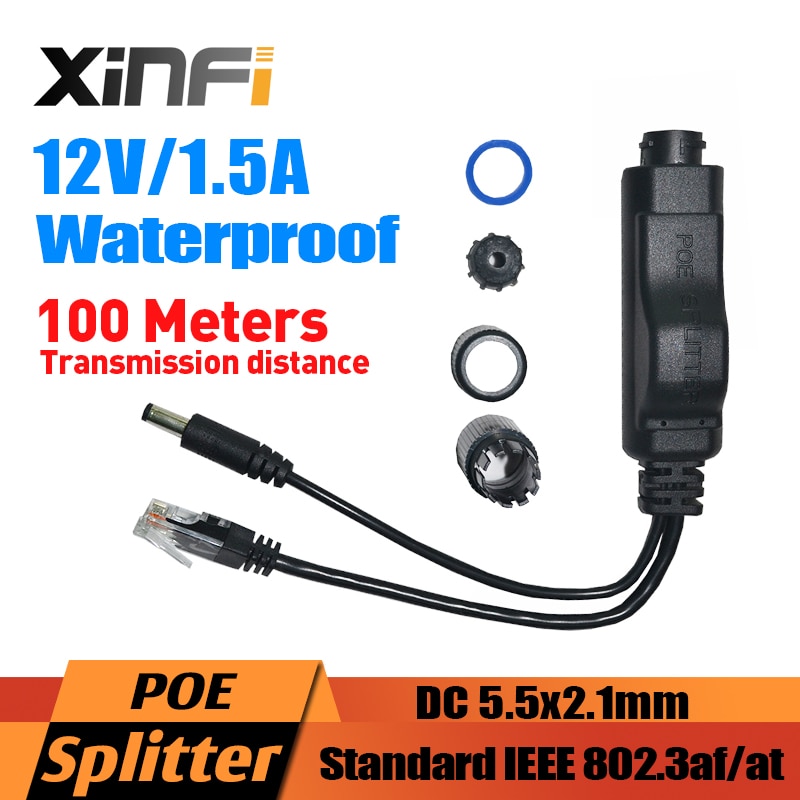 48 V zu 12 V Wasserdicht PoE Splitter Adapter Injektor Aktive POE stecker IEEE802.3af 10/100 Mt Für IP kamera AP 12 V/1,5A Dc-ausgang