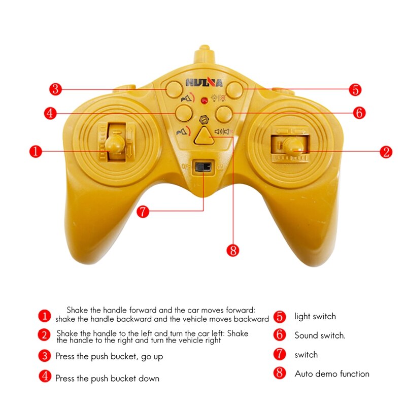 Huina 6- channel rc bulldozer, rc excavator, 1:24- track front loader construction vehicle, toy tractor with 2,4 ghz simulation