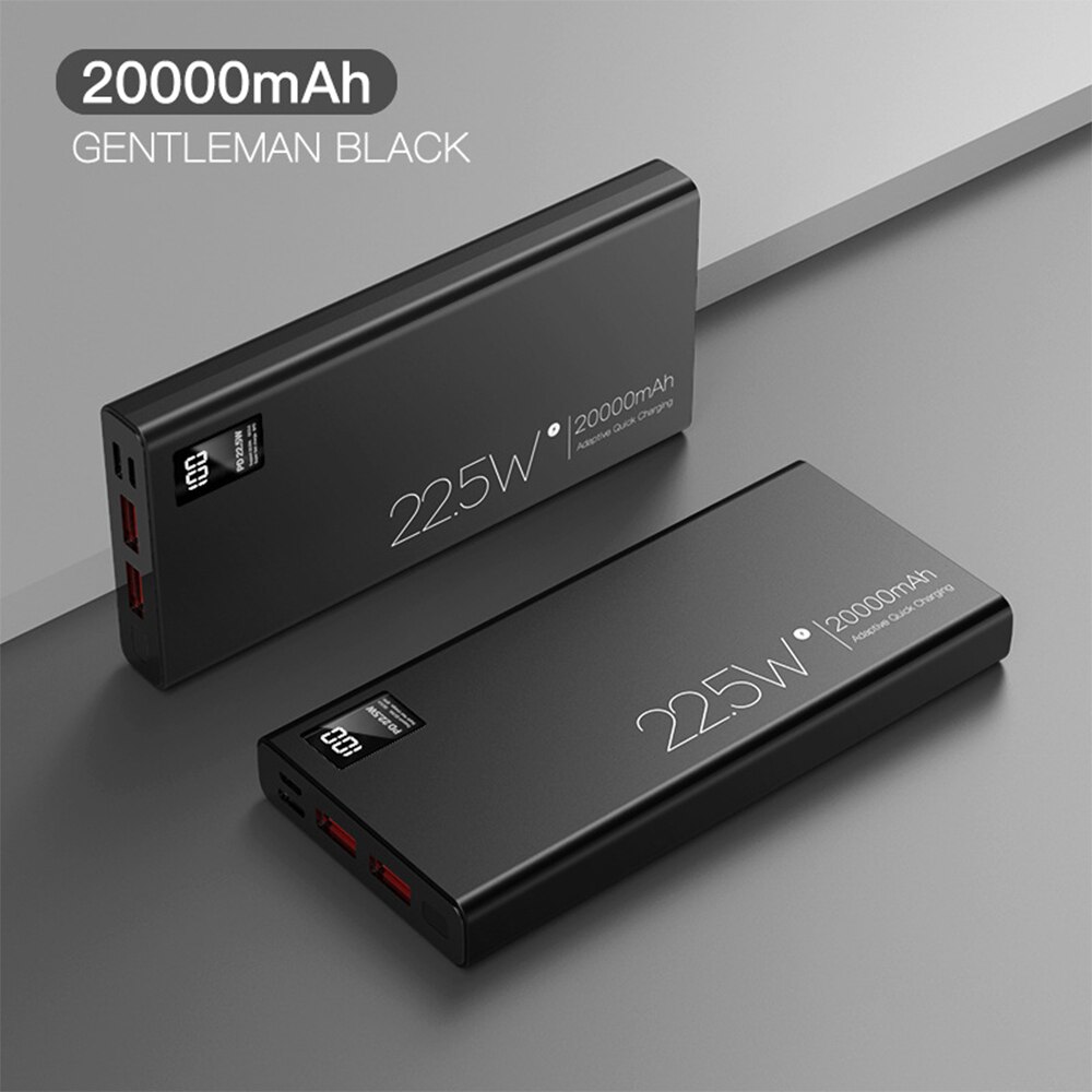 Floveme 22.5W Digitale Display Power Bank Voor Huawei Pd Ultra-Dunne Snel Opladen Power Bank 1000mAh20000 Mah Dual usb Snel Opladen: Black / 10000mAh