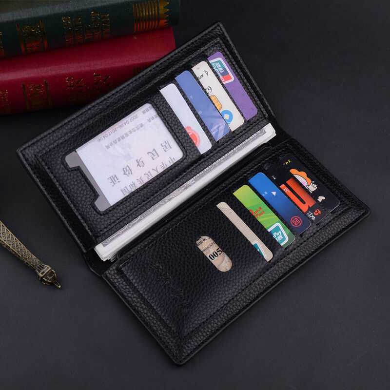 Mænds bifold læder multi kreditkort holder checkhåndbog pung lang tegnebog kobling