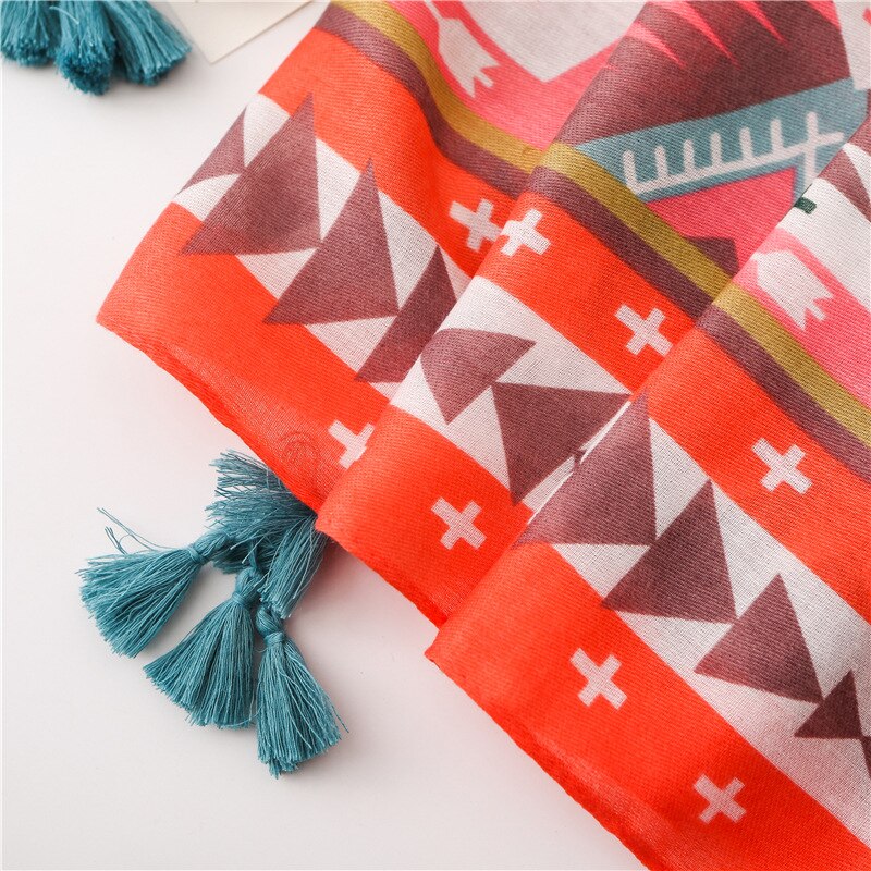 Kvinner aztec geometrisk dusk viskose sjal skjerf spania luksustrykk myk innpakning pashmina stjal foulards muslimske hijab sjaal