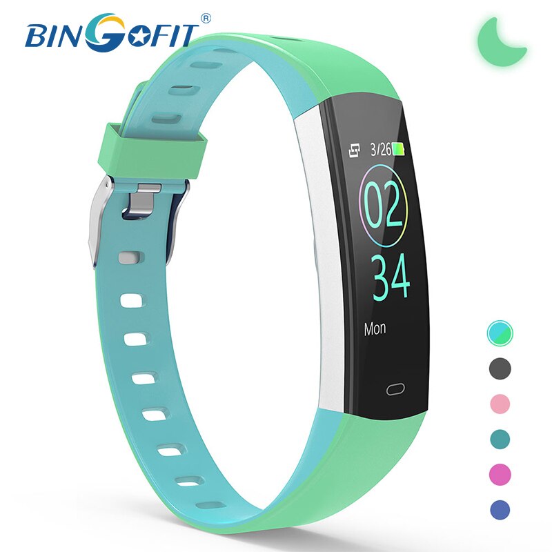 BingoFit Original FT905HR Smart Bracelet Waterproof Sport Smart Band Fitness Tracker Bluetooth Wristband For Kids Android IOS: Silver light green