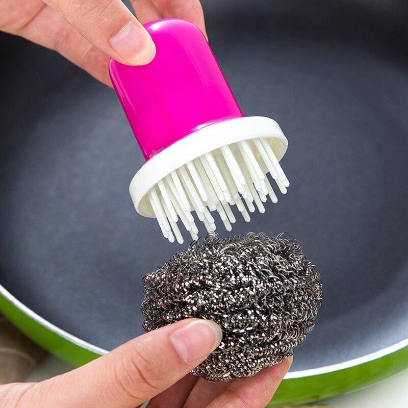 Kitchen Stainless Steel Wire With Handle Clean Brush For Dish Bowl Pan Clean Metal Scrubber Household Cleaning Tools