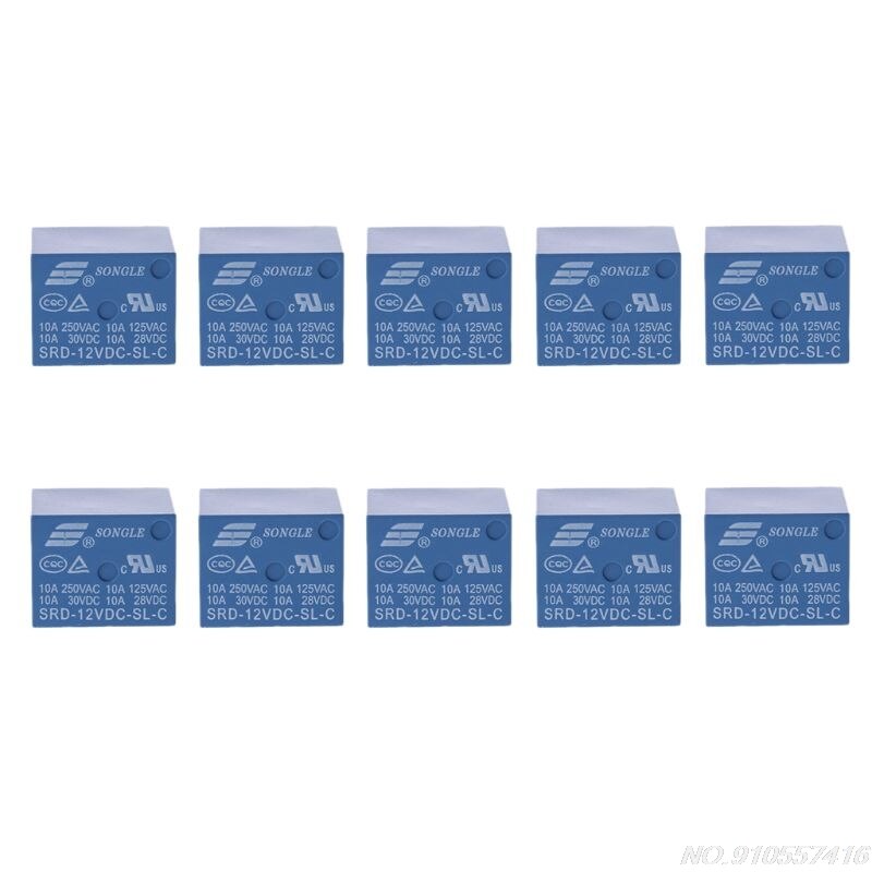 10 Pcs 5 Pins Relais 12V Dc Coil Power Relay Pcb D07 20