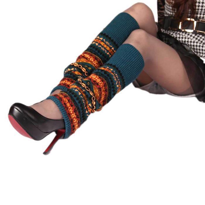 Hiver sur le genou longue tricot couverture Crochet jambières Legging Chic rayé Calentadores Pierna Mujer cuisse Stulpe jambières