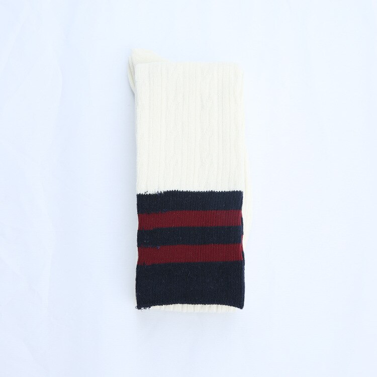 Kvinder bomuld lange strømper lår høje sokker passer ung dame forår udendørs aktiv slid stribet mønster strømpe: Hvid