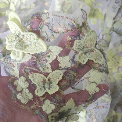 Green3D-Aplique de mariposa para vestido de novia, tocado de novia artesanal, velo de bufanda bordado, parche de tela de encaje, cortina, 145x50cm: Amarillo