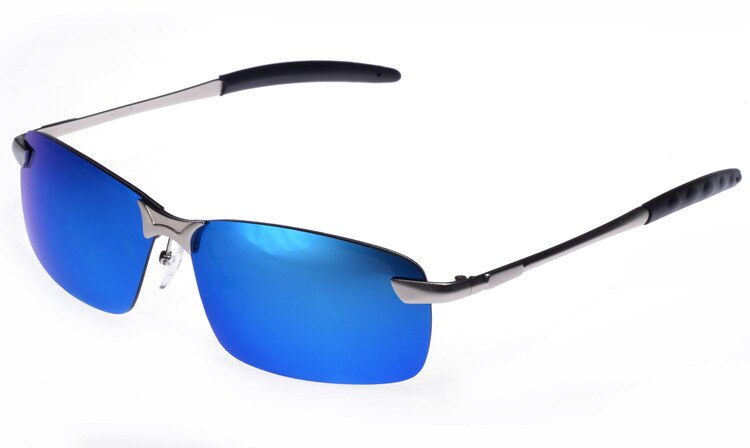 Oranje Heren UV400 Gepolariseerde Zonnebril Sport Rijden Mirrored Zonnebril Randloze Metalen Bril Eyewear 3043DM: Blue