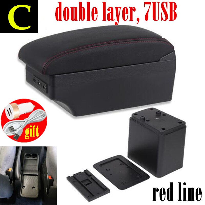 Accoudoir de voiture pour citroën Berlingo, pièces de remise à niveau, pour Peugeot Partner tepee boîte de rangement, accessoires de voiture recharge avec USB: C black red line