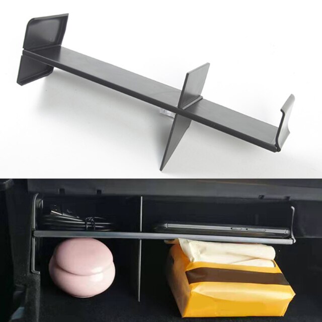 Organizer Central Storage Glove Box Stowing Tidying Segmentation Partition Box Glove Box for Model 3 Center Console: Black 4 grid