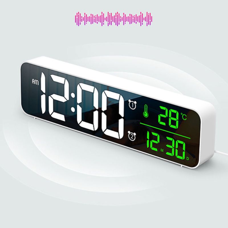 Electronic LED Digital Large Display Morning Alarm Clock Music Brightness USB
