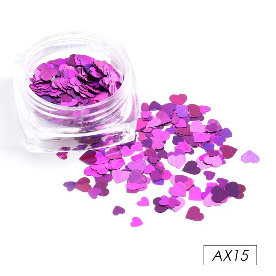 Rött hjärta nagel paljetter glitter mix guld färgglada 3d holografiska nail art flingor skivor paillett manikyr dekorationer ntax 01-18: Ax15