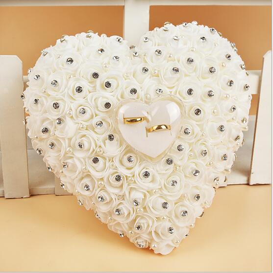 Rose Wedding Ring Kussen met Ring Box Trouwring Houder Toonder Doos Hartvorm Rhinestione Voor Bruiloft Decoratie