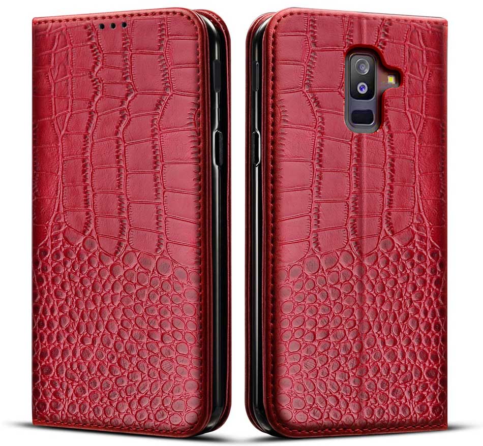 Voor Samsung Galaxy J8 Case J810 J810f Sm-j810f Siliconen Funda Flip Leather Case Voor Samsung Galaxy J8 Cover: Style 1 Red