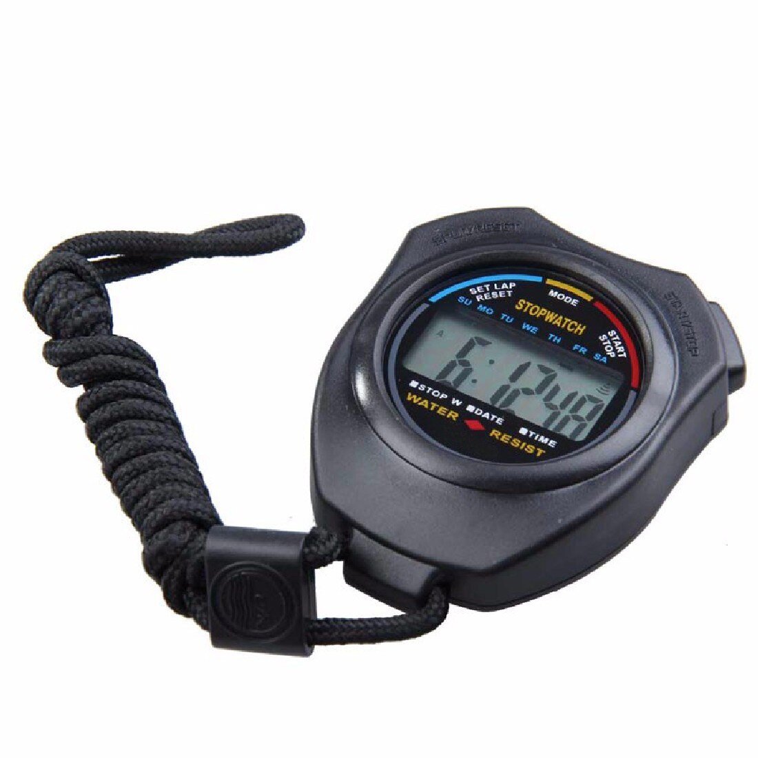 ABS Waterproof Digital Handheld LCD Chronograph Handheld Sports Stopwatch Timer Stop Watch With String
