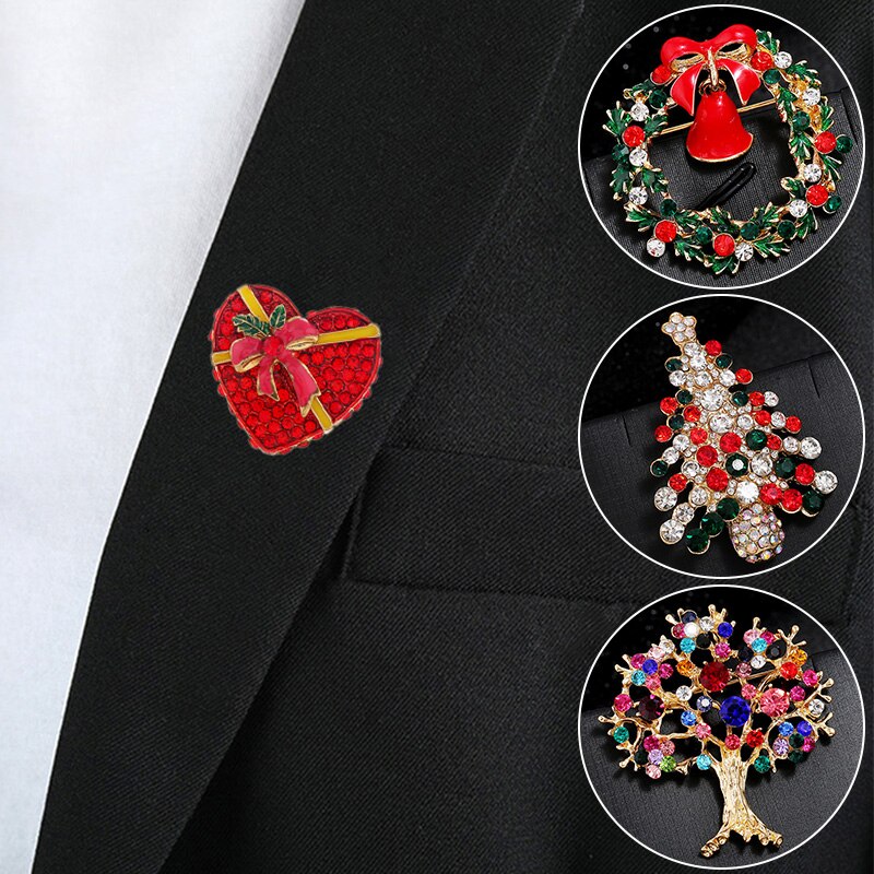 Mode Kerst Broches Kerstman Hoed Handschoenen Bells Sokken Snowfake Strass Pak Metalen Pins Badges Broche Jaar