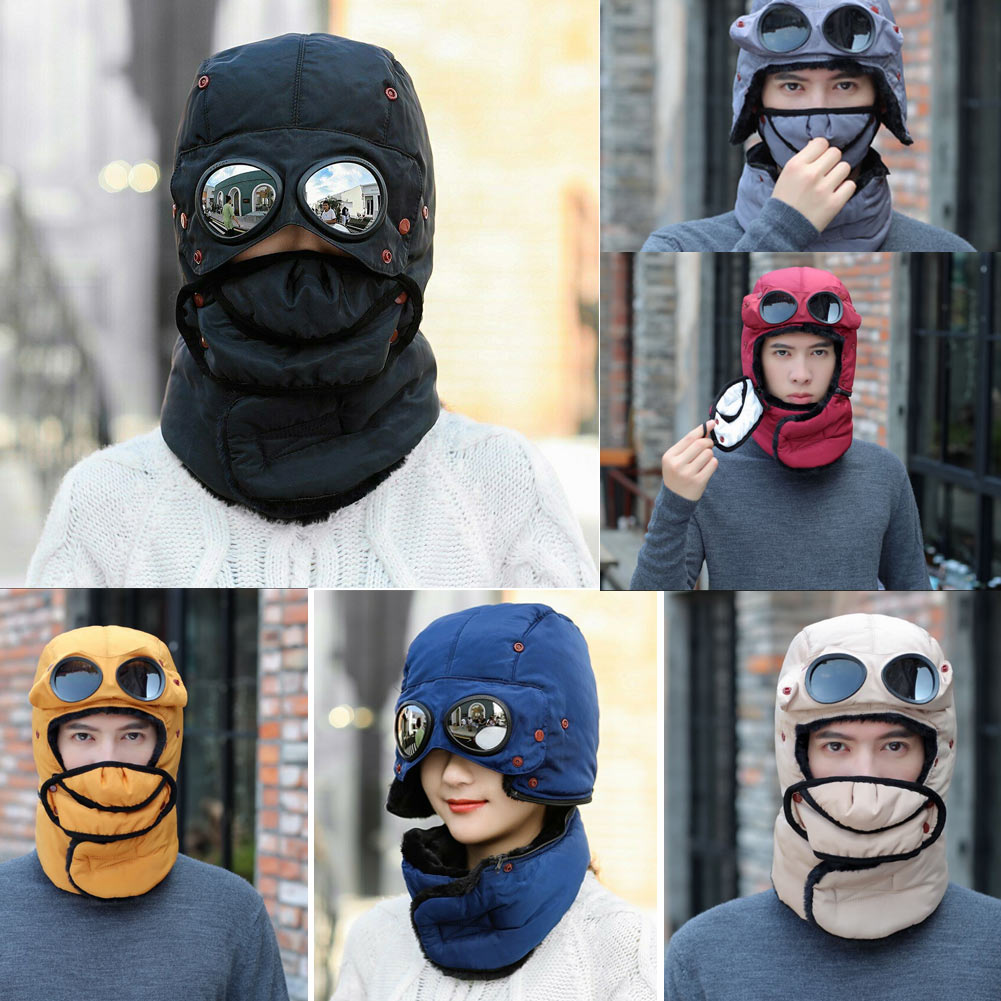 Thermal Winter Trapper Hat with Glasses Autumn Winter Cycling Windproof Outdoor Cap WHShopping