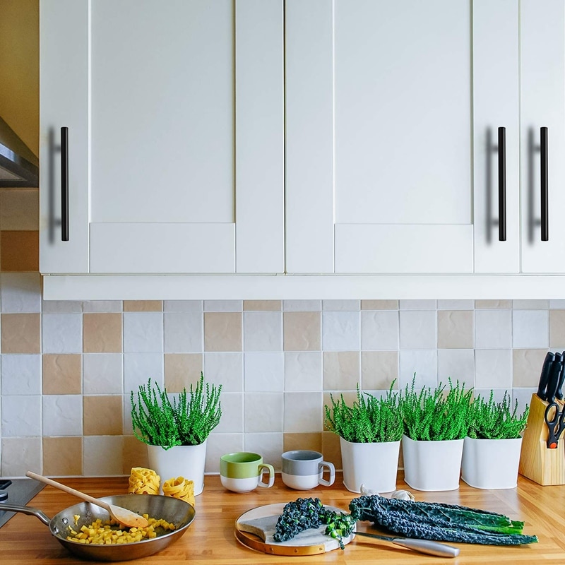 Platt svart modernt skåp hårdvara lådhandtag köksskåp t bar pull byrå knoppar sätta hål till hål avstånd 25 pack