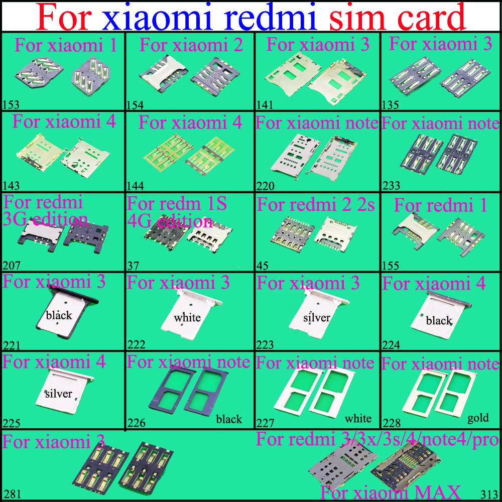 YuXi For xiaomi 1 2 3 4 M3 MI3 MAX for redmi 3 1S 2S 3s 3x note4 /pro SIM card reader connector socket Holder Slot Tray module