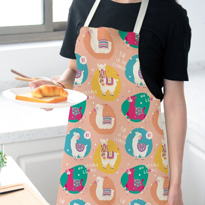1pc Cute Alpaca llama Printed Apron Cotton Linen Sleeveless Aprons Household Cooking Baking Waist Bib Kitchen Pinafore 53*65cm