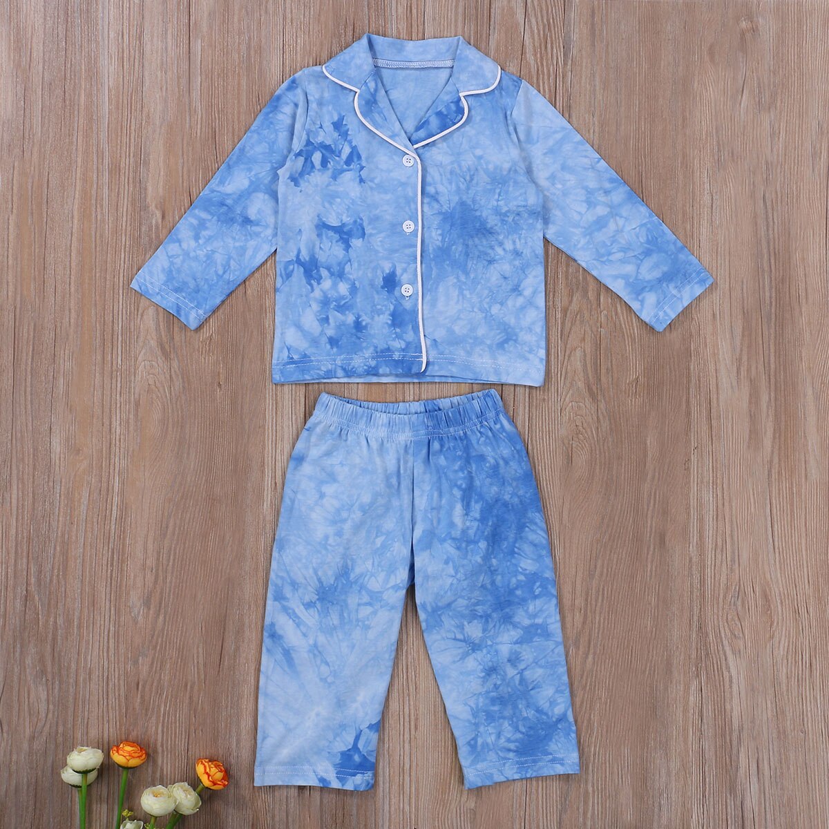 2 Stuks Kids Jongen Meisjes Kleding Pyjama Set Tie-Dye Print Turn-Down Kraag Lange Mouwen Top + Broek Nachtkleding Voor Kinderen