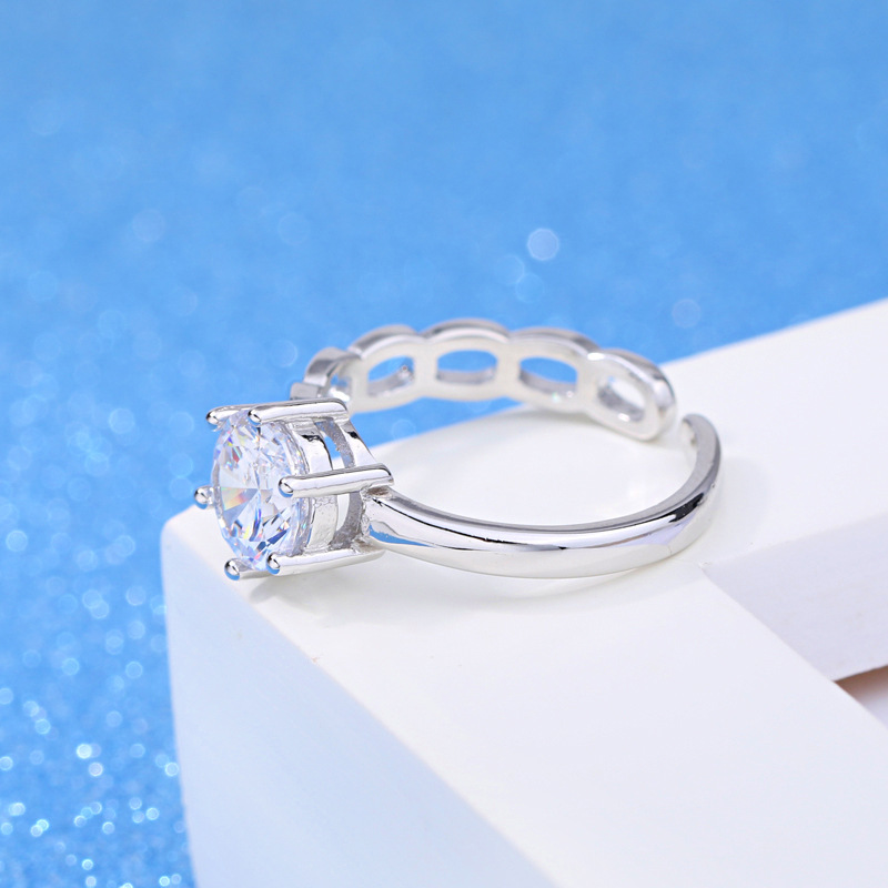 1Pcs Jewelry Ring For Women Silver-color Austrain Crystal Hollow Circle Adjustable Ring Size Engagement Rings