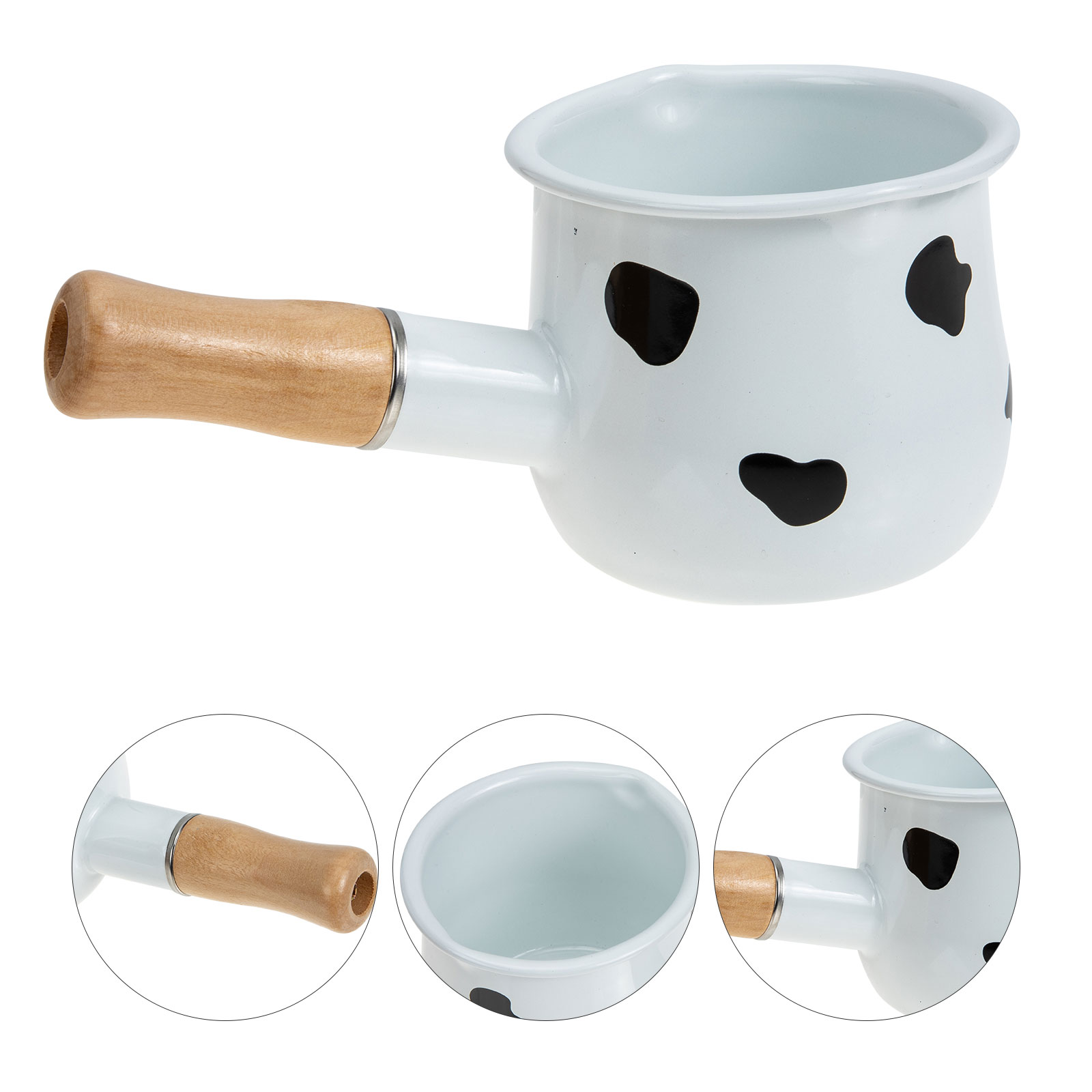 Wooden Handle Pot Household Enamel Pan Assisted Food Saucepan: Colorful